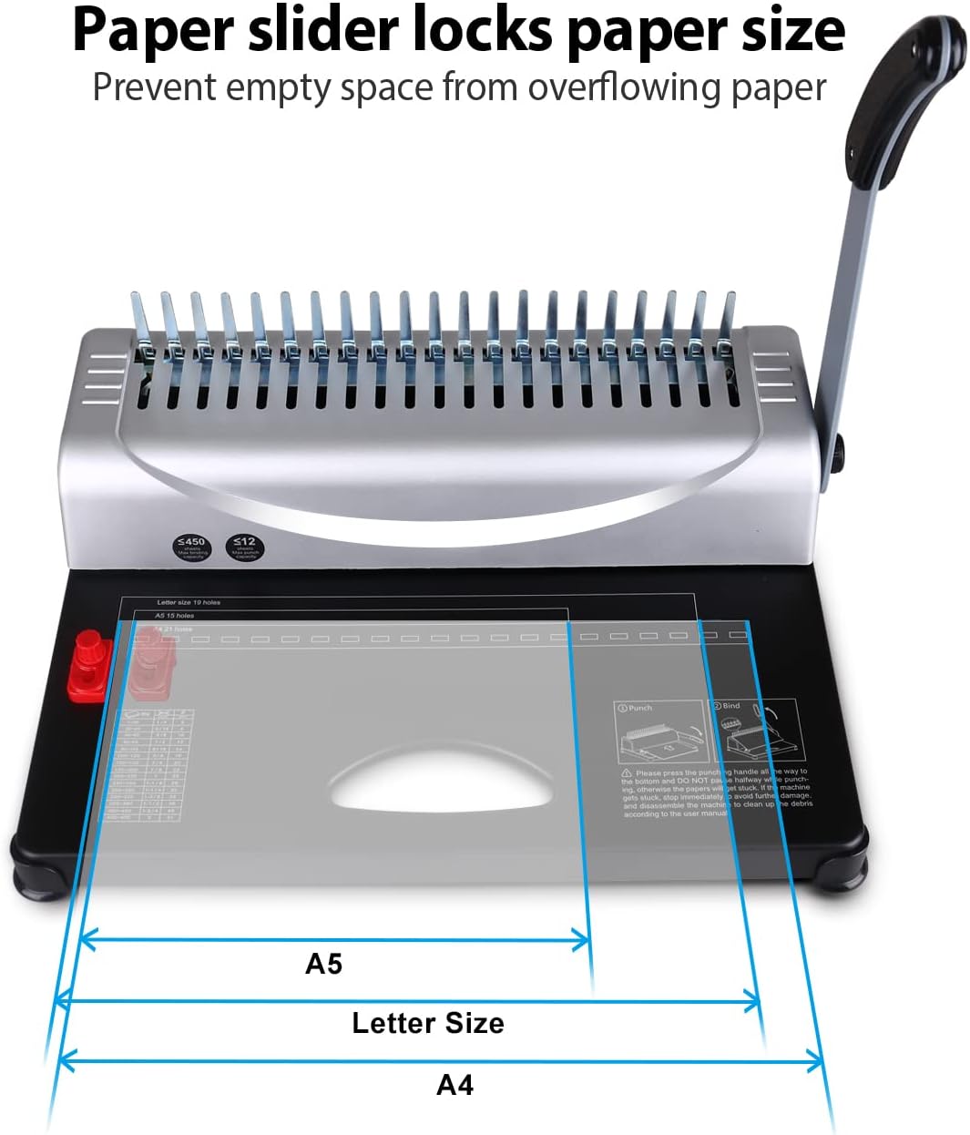 MAKEASY Binding Machine for LTR / A4, 21-Hole, Manual Paper Punch Binder, Book Binding Materials Kit with 100PCS 3/8'' PVC Comb Bindings Spines - Image 4